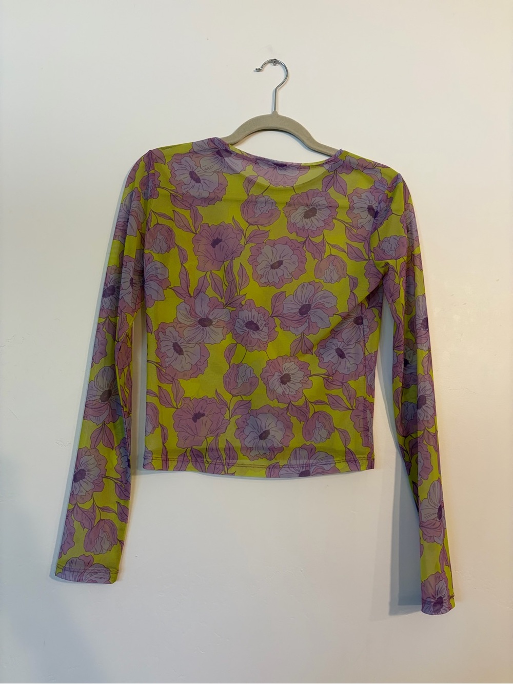Floral Long-Sleeve Mesh Top in Lime & Lavender Zara Women’s Medium - Picture 2 of 4
